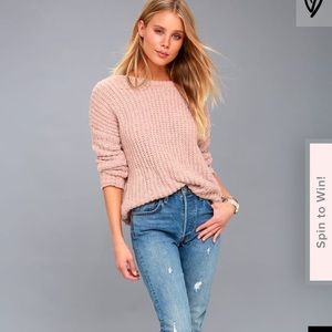 V cute blush pink chenille knit sweater